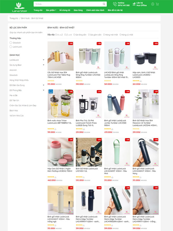 Mẫu website b&aacute;n b&igrave;nh giữ nhiệt hấp dẫn